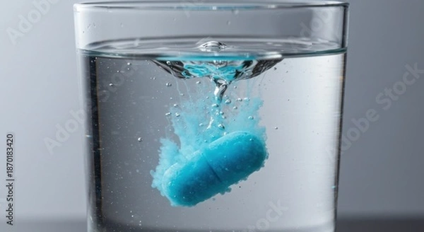 Obraz Blue solid dissolving in clear liquid