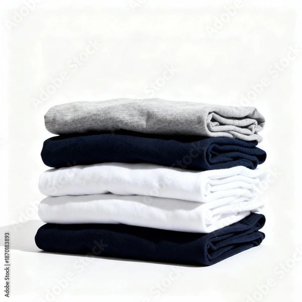 Obraz Stack of Folded Clothes Isolated on White Background