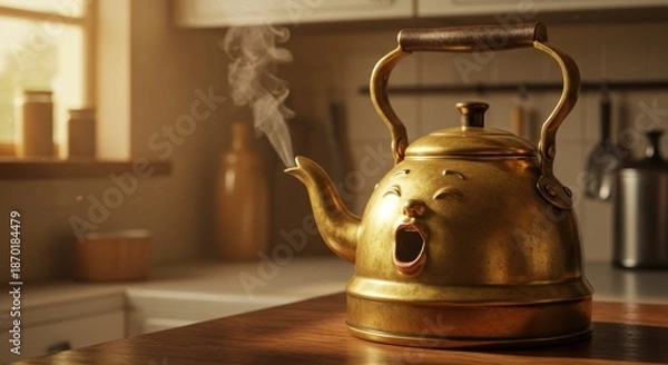 Obraz Brass kettle on kitchen counter