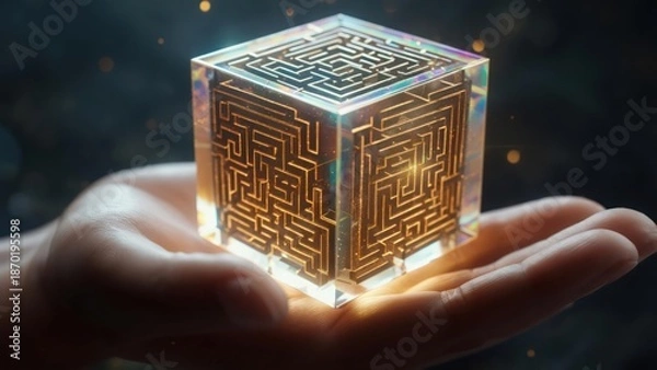 Obraz A glowing cube maze held in a hand