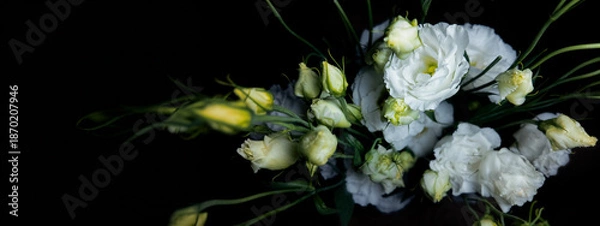 Obraz White Eustoma Roses On Black