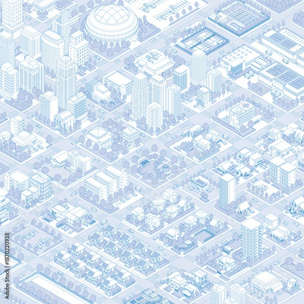 Obraz 街並みの立体図. 都市の景観. アイソメ図で描いた都市.