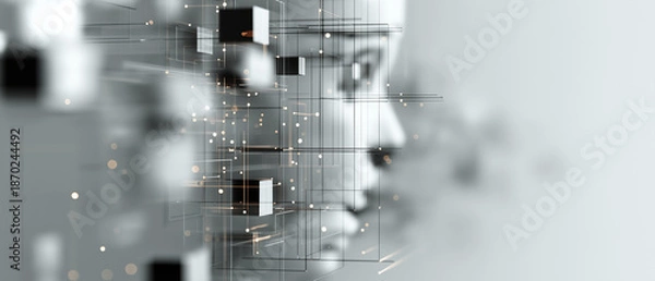 Obraz Abstract digital human face with connected cubes