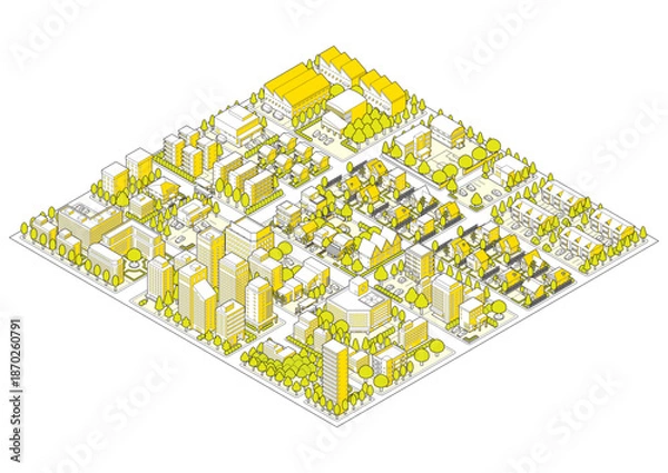 Obraz 街並みの立体図. 都市の景観. アイソメ図で描いた都市.