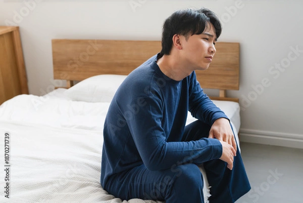 Fototapeta 気分が悪い寝起きの若い男性　ライフスタイルイメージ