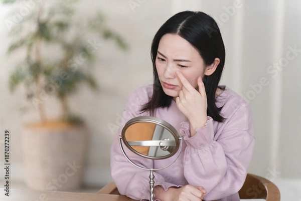 Fototapeta スキンケアをする若い女性　ビューティイメージ