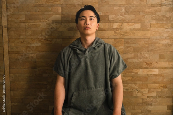 Fototapeta サウナで汗を流す若い男性　ビューティイメージ