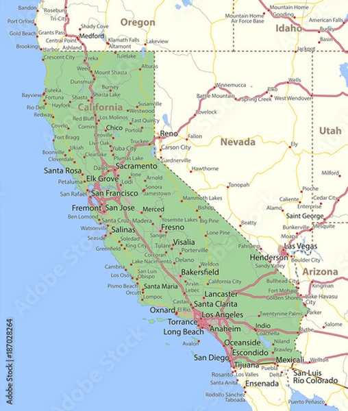 Obraz California-US-States-VectorMap-A