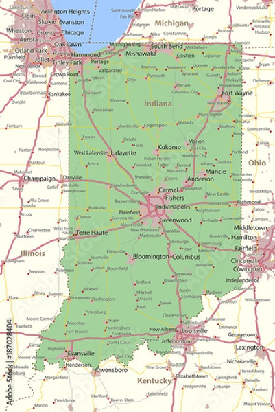 Obraz Indiana-US-States-VectorMap-A