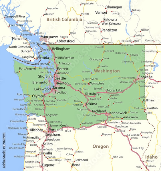 Obraz Washington-US-States-VectorMap-A