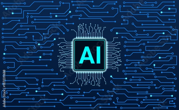Fototapeta Artificial intelligence AI processor chip with digital circuit network