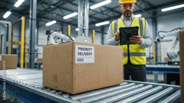 Obraz Modern warehouse robotics streamlined package handling for greater efficiency