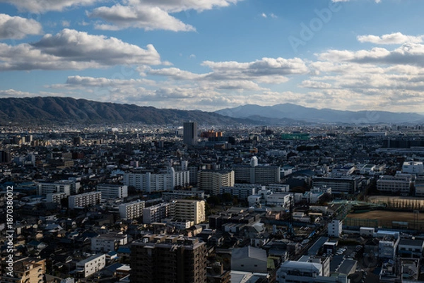 Obraz 大阪、橋、城市、山、道路、風光、交通、青空、雲