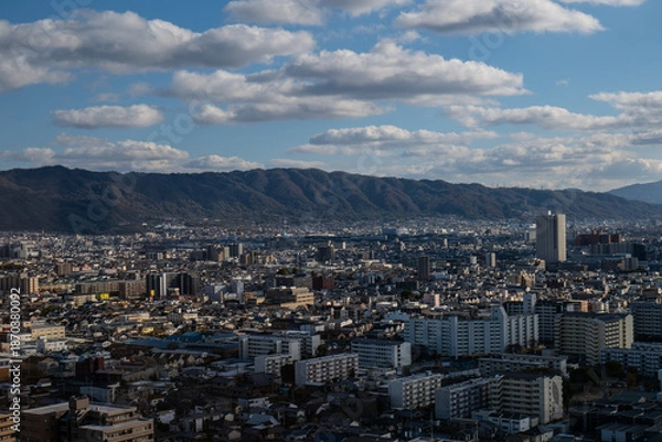 Obraz 大阪、橋、城市、山、道路、風光、交通、青空、雲