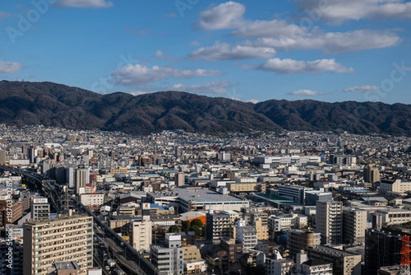 Obraz 大阪、橋、城市、山、道路、風光、交通、青空、雲
