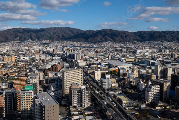 Obraz 大阪、橋、城市、山、道路、風光、交通、青空、雲