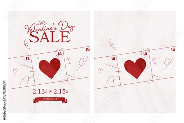 Obraz 赤いハートとカレンダーモチーフのワクワクするようなバレンタインデーセール素材