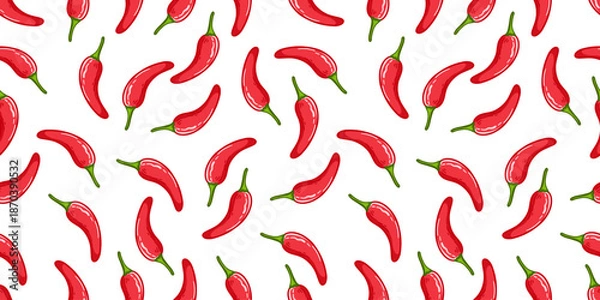 Obraz Red Chili Pattern Background. Chili Seamless Pattern. Doodle Chili Background.