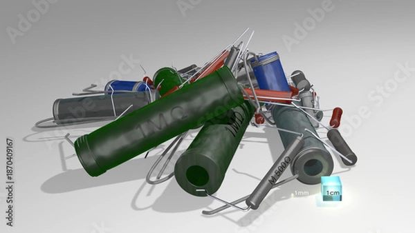 Obraz 1950年代から1970年代頃の日本製のラジオや測定器などに使用されていた多種多様の抵抗器コレクション