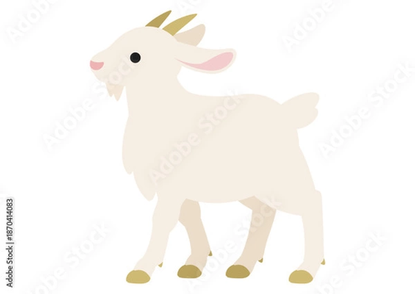 Obraz ゆっくり歩く白いヤギの牧場風モチーフ