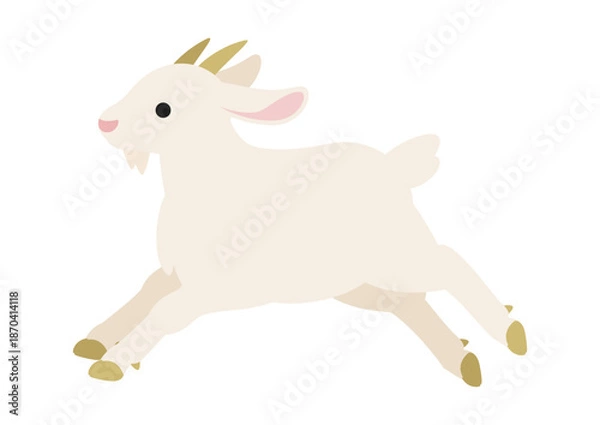 Obraz 軽快に走る白いヤギの跳ねるポーズ