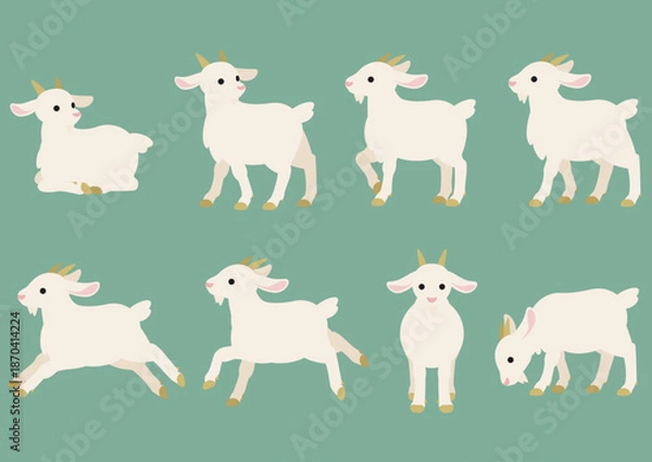 Obraz 牧場や草原で使いやすい白いヤギの基本ポーズ集