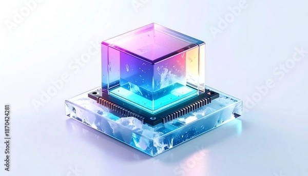 Obraz A glowing, stylized processor with crystalline elements