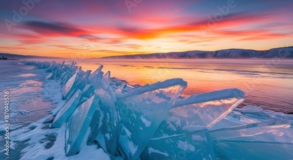 Obraz Frozen Ice Formation at Dramatic Sunset.