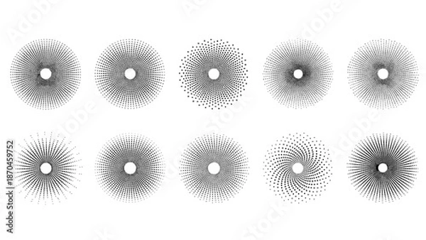 Obraz Halftone sunburst radial patterns collection