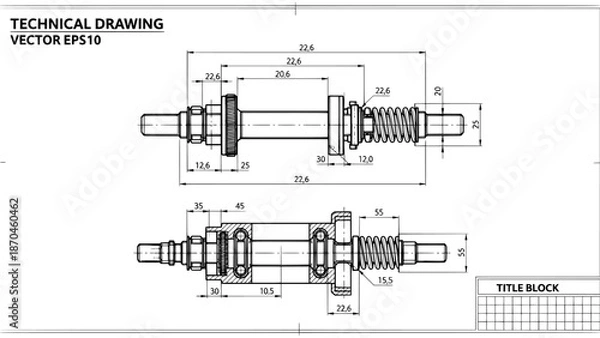 Obraz Technical drawing of mechanical component with dimensions
