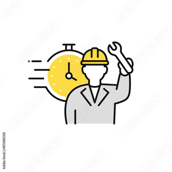 Obraz 時計と現場作業員のシンプルなベクターアイコンイラスト
