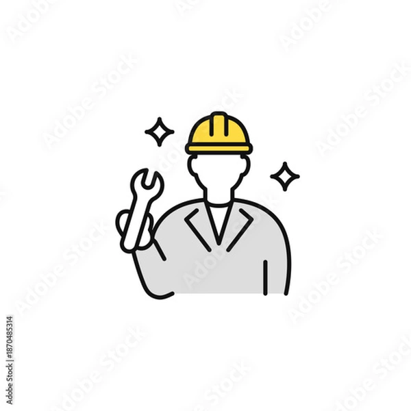 Obraz 工具を持った現場作業員のシンプルなベクターアイコンイラスト