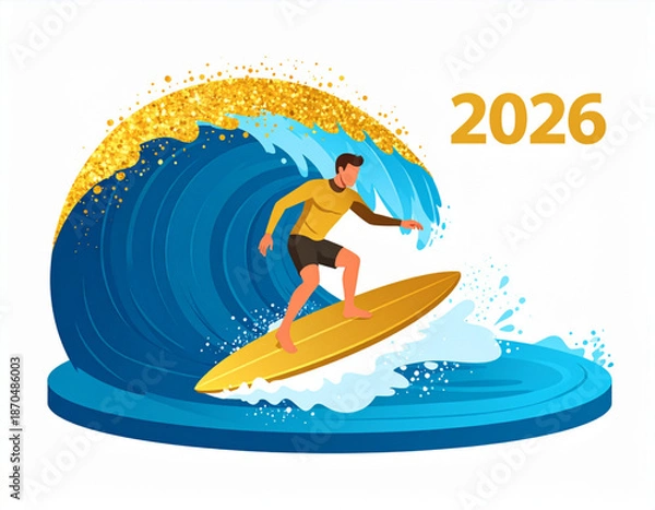 Obraz Surfer Gold Glitter Wavecrest(2026)