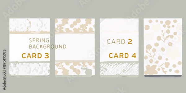Obraz Four rectangular cards with spring themes and text arrangements are displayed
