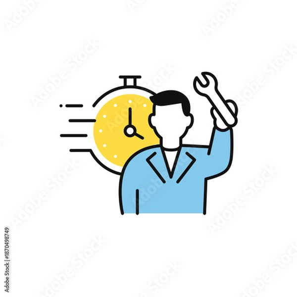 Obraz 時計と作業員のシンプルなベクターアイコンイラスト