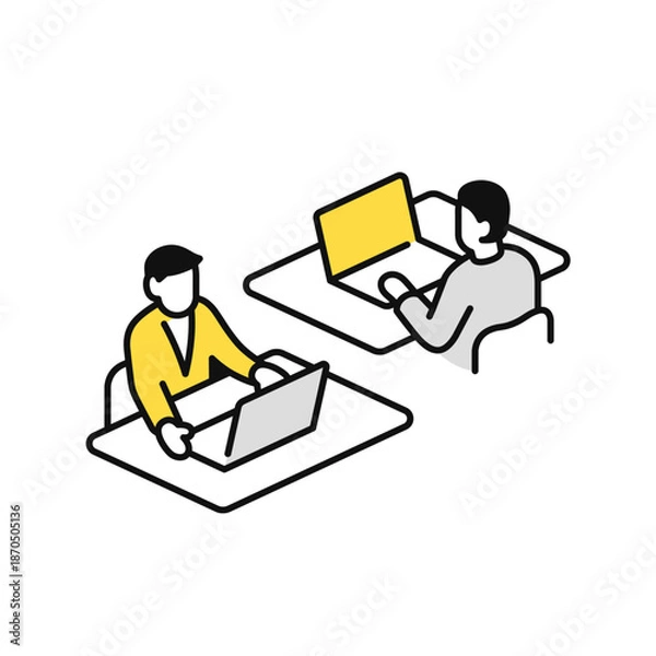 Obraz シェアオフィスで仕事をするシンプルなベクターアイコンイラスト