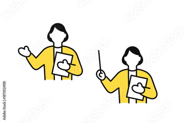 Obraz 説明をするビジネスウーマンのシンプルなベクターアイコンイラストセット