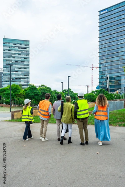 Fototapeta Engineering team discussing urban development project