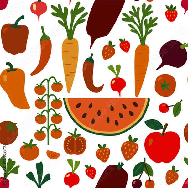 Fototapeta Seamless vector vegetable pattern for kitchen decor, textile and packaging.