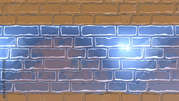 Obraz Abstract rendered brick wall with glowing blue sky section