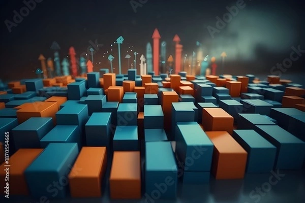 Obraz Logistics flow concept with abstract arrows and boxes