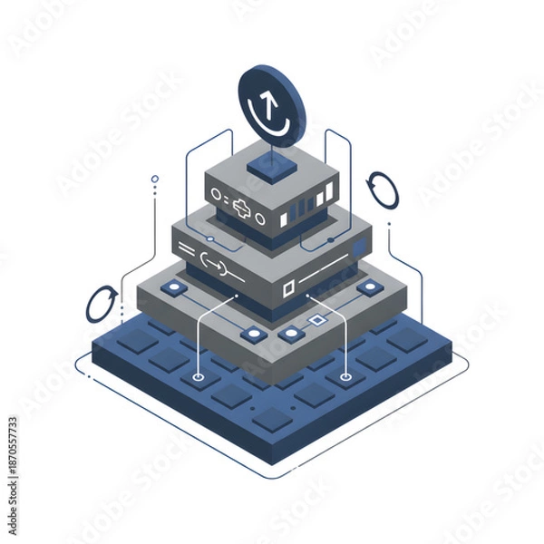 Obraz Isometric secure server platform with digital protection and system control.