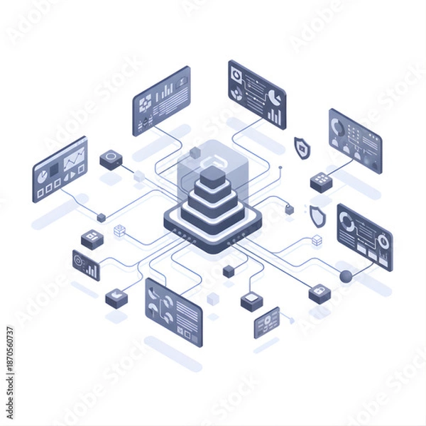 Obraz Isometric Digital Network and Data Connection Illustration
