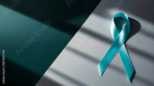 Obraz Teal Awareness Ribbon Diagonal Split Background Copy Space