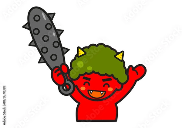 Fototapeta 金棒を持つ笑顔でかわいい赤鬼のイラスト