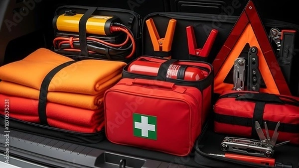 Obraz Emergency Kit with First Aid Supplies.