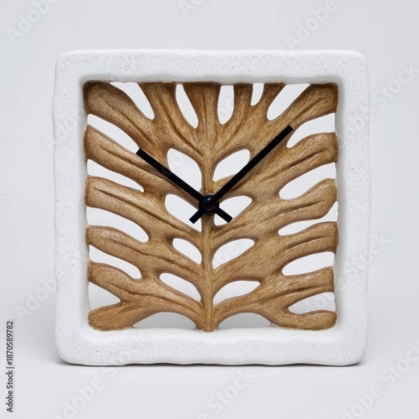 Fototapeta Unique monstera leaf clock with textured frame