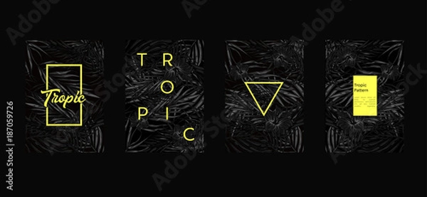 Fototapeta Tropic set of 4 templates. Summer vibes leaf background. Vector illustration.