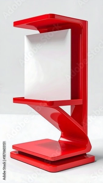 Obraz Modern red display stand with blank white panel for showcasing