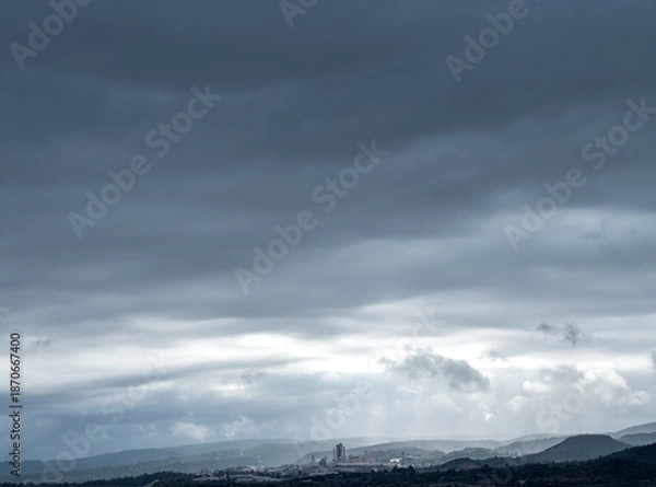Obraz Dramatic Clouds Over Industrial Landscape Panorama